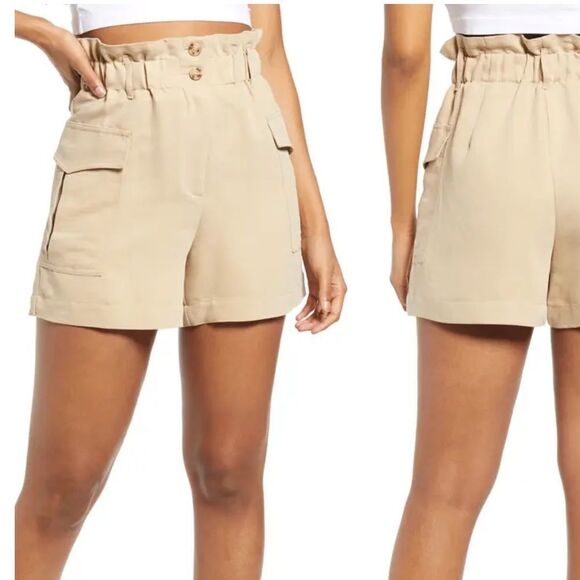 LULUS Paperbag Waist Cargo Shorts In Khaki Small - Picture 1 of 12